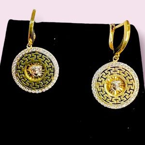 Solid 10k gold Versace earrings with cubic zirconium stones